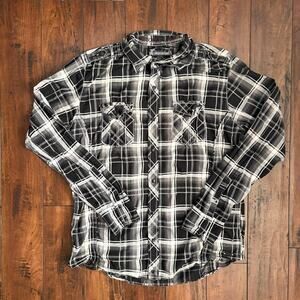 Buckle Black Pearl Snap Dress Shirt Mens L Black Plaid Western Cowboy Button Up